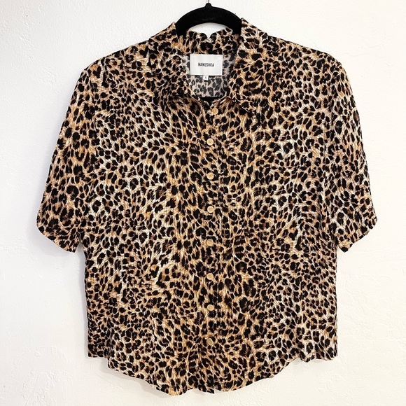Nanushka Clare Shirt Short Sleeve Collared Shirt Leopard - Picture 2 of 5